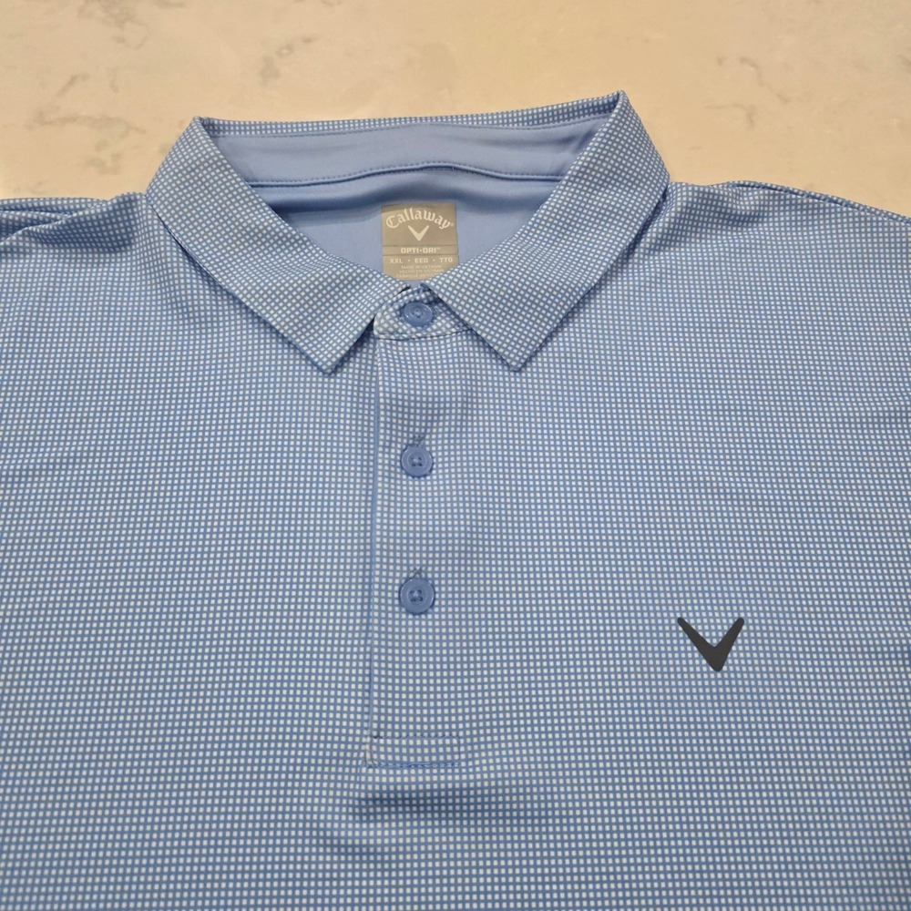 Callaway Opti-Dri Mens XXL Blue White Micro Check Golf Polo Shirt Short Sleeve - Picture 2 of 5
